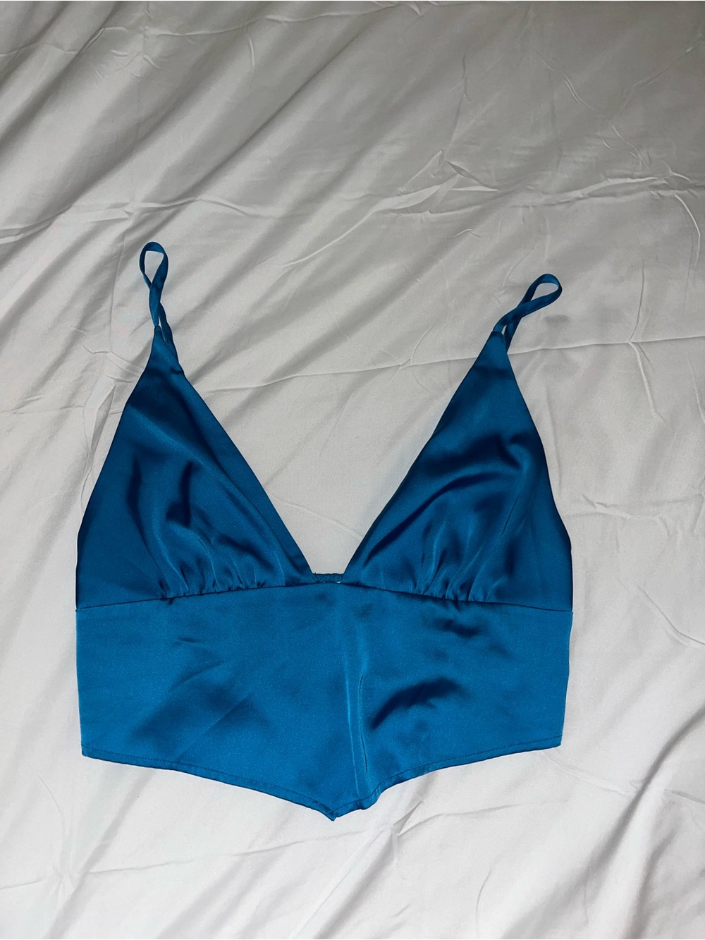 Vintage Garage Teal Blue Satin V-Neck Bralette Cami